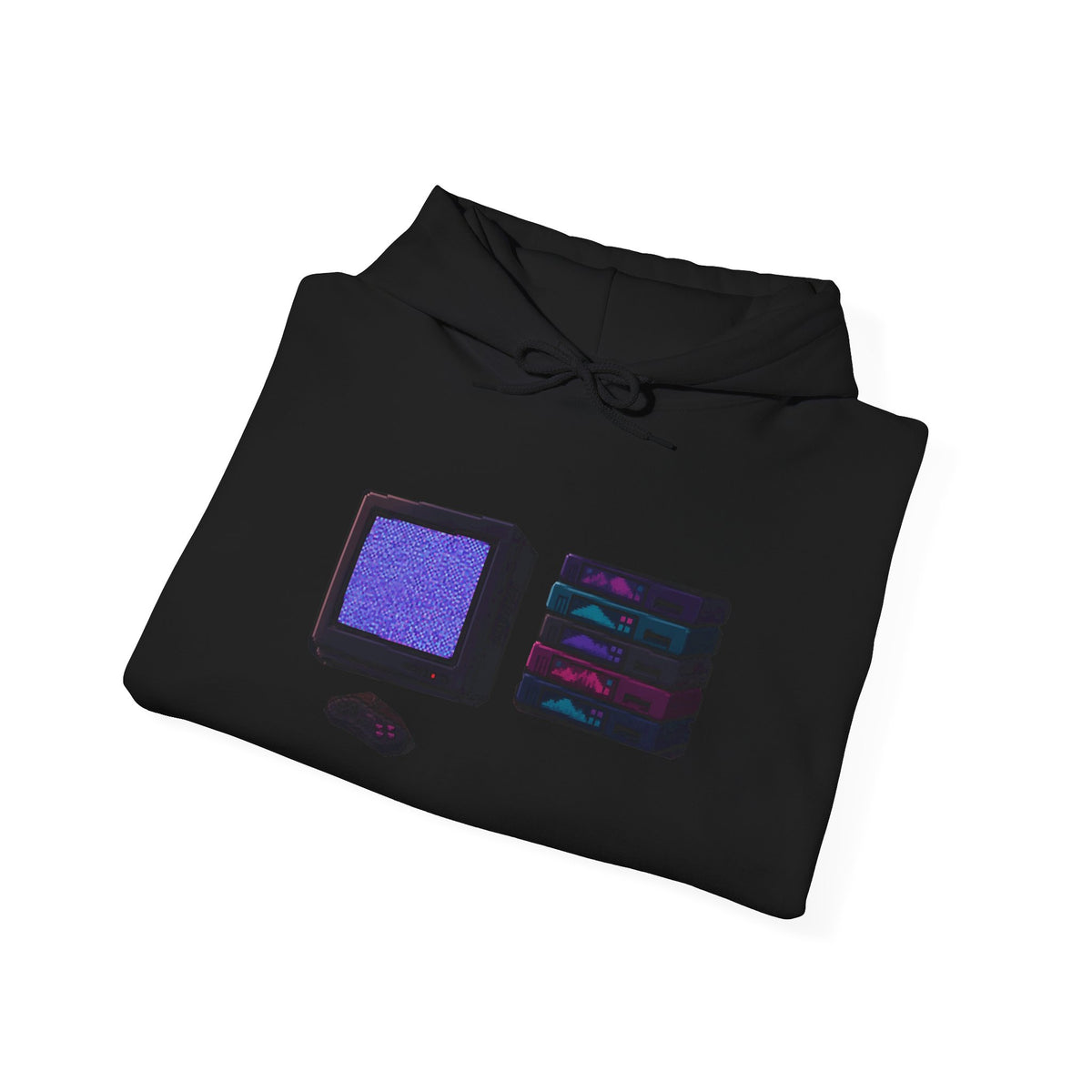 Static Noise Hoodie — Vertical CRT Pixel Art Pullover, Synthwave Merch — original Wear8bit pixel-art product design, product image 5, digital mockup