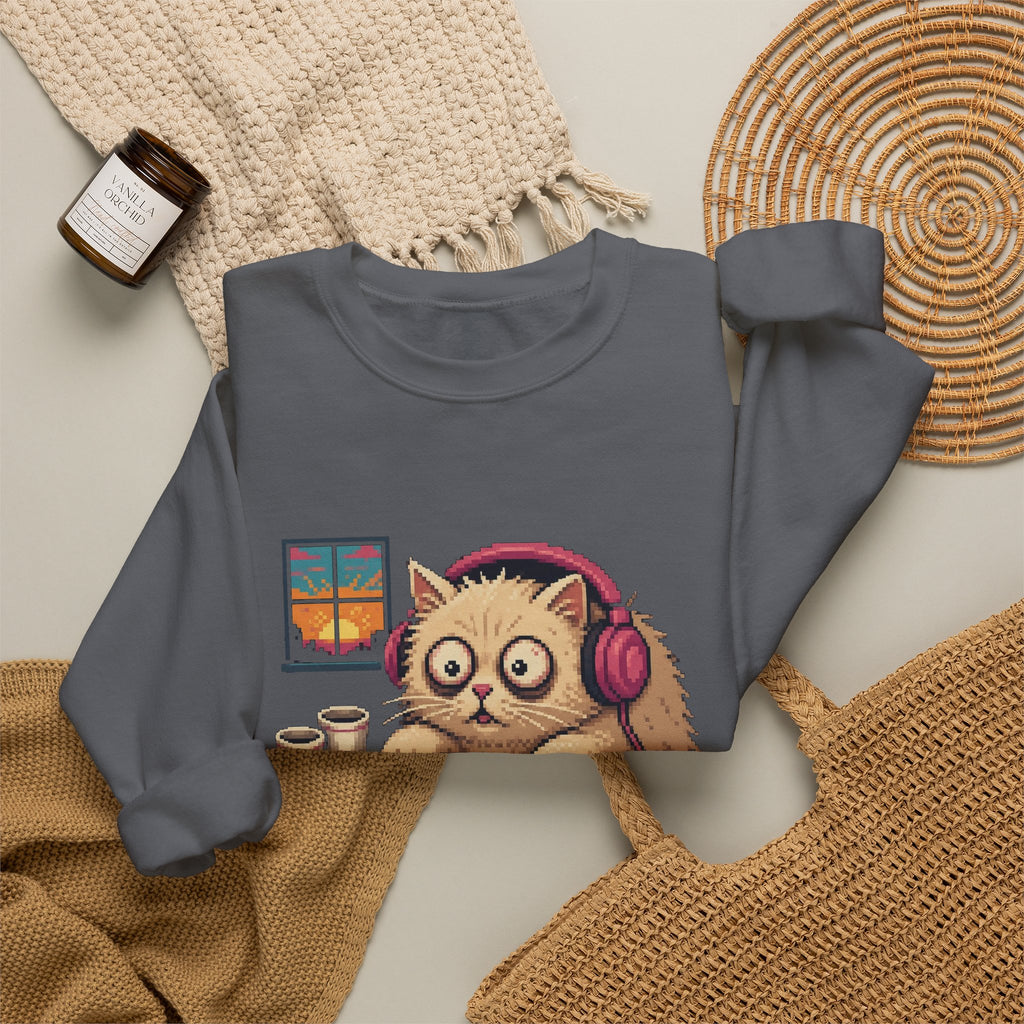 One More Match Gaming Cat Crewneck Sweatshirt — Wear8bit — supplier digital product render, angle 8