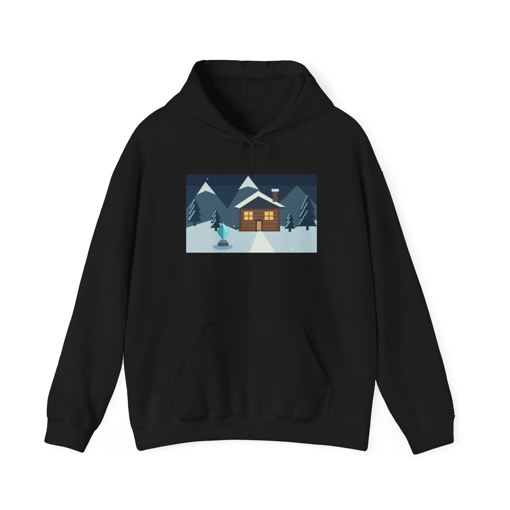 Snow Save Point Pixel Art Fleece Hoodie — Winter & Cozy — original Wear8bit pixel-art product design, product image 2, digital mockup