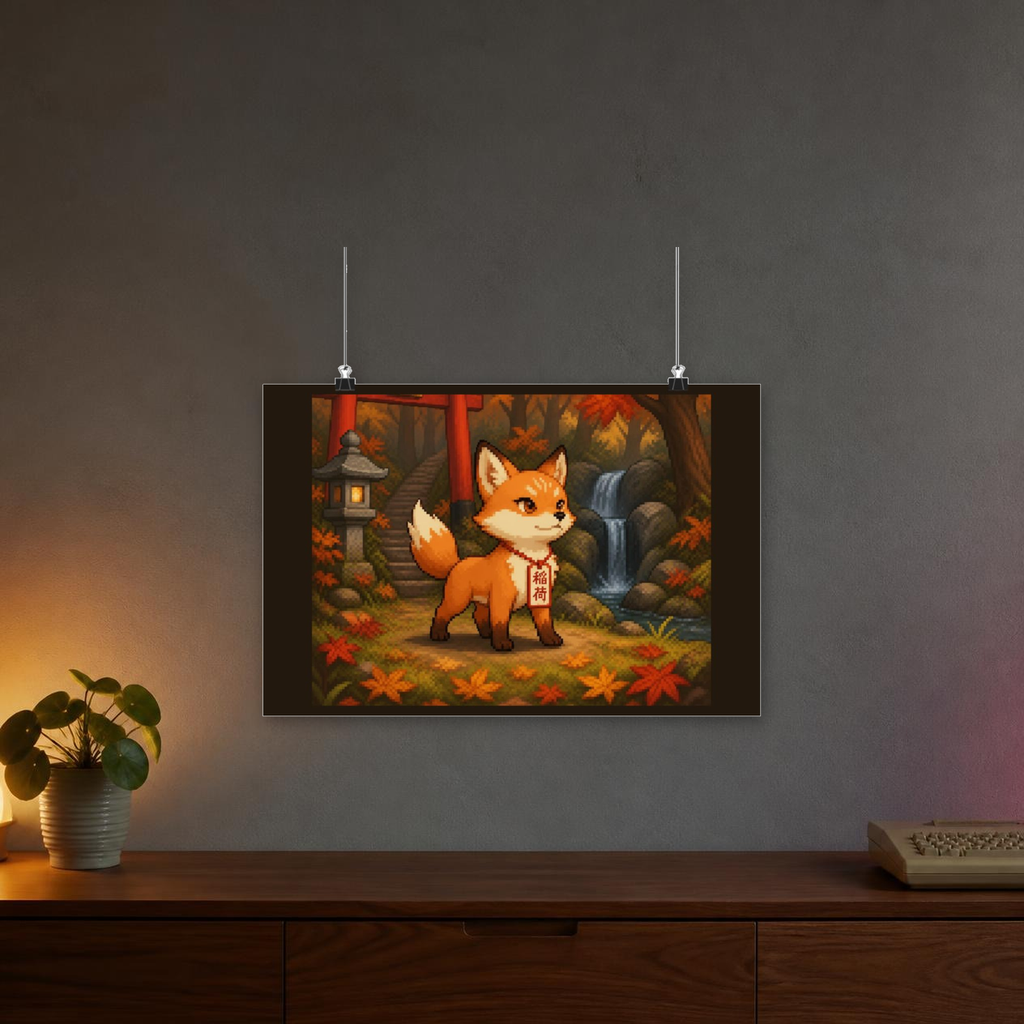 Kitsune Poster — faithful current supplier garment; digital lifestyle mockup [catalog balanced print fit v1]