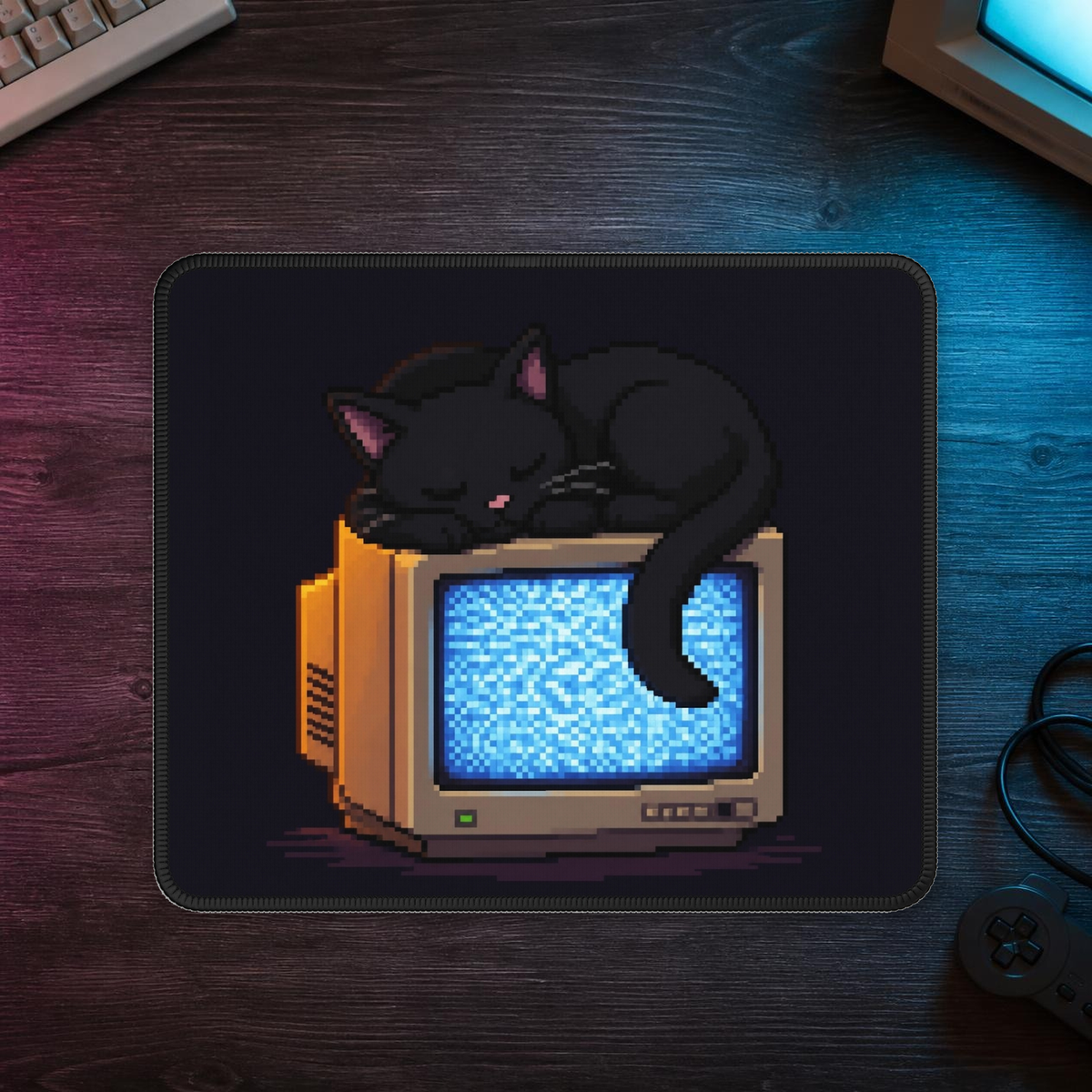 CRT Cat Mousepad — faithful current supplier garment; digital lifestyle mockup [catalog balanced print fit v1]