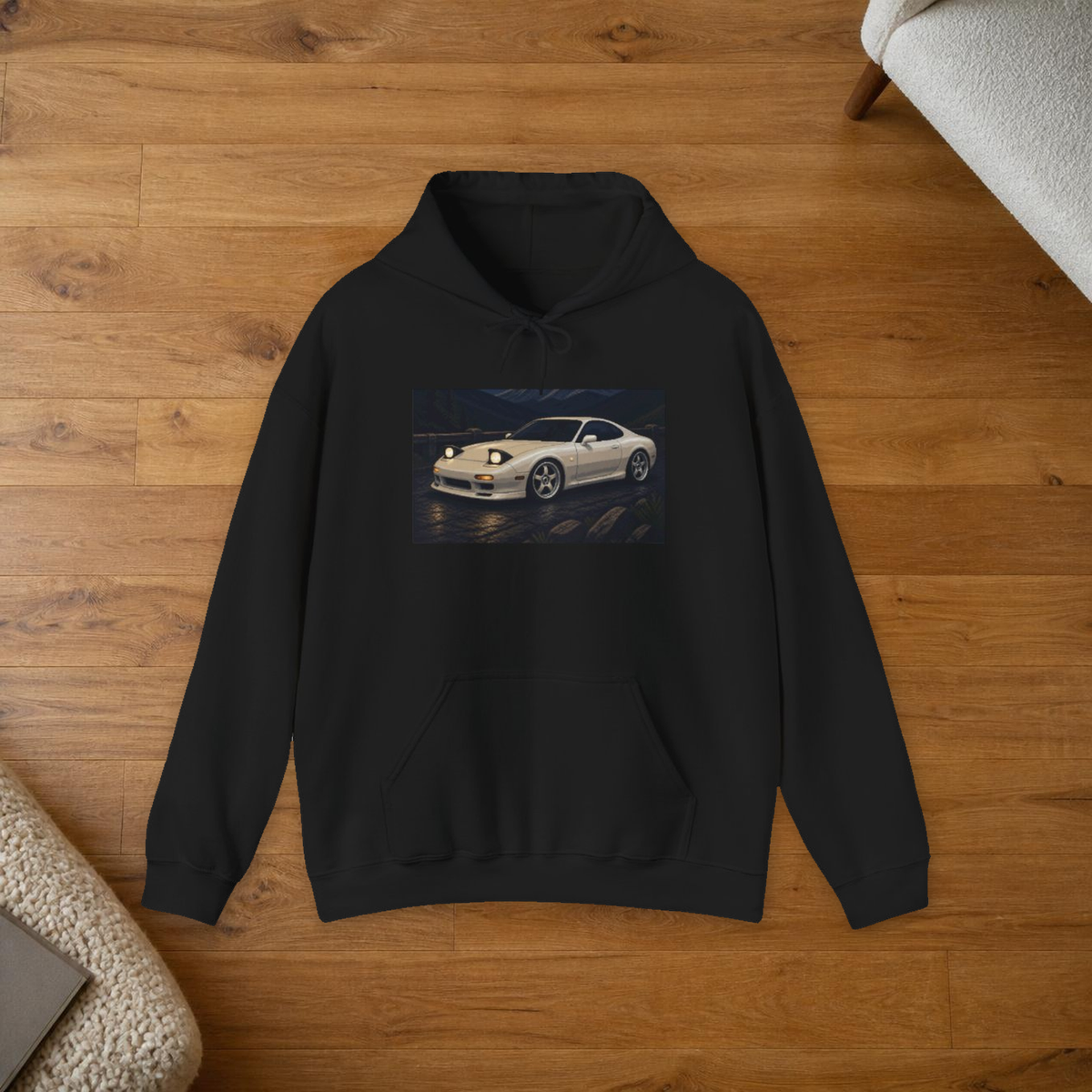 Pearl Apex Pixel Art Fleece Hoodie — Winter & Cozy — faithful current supplier garment; digital lifestyle mockup [catalog balanced print fit v1]