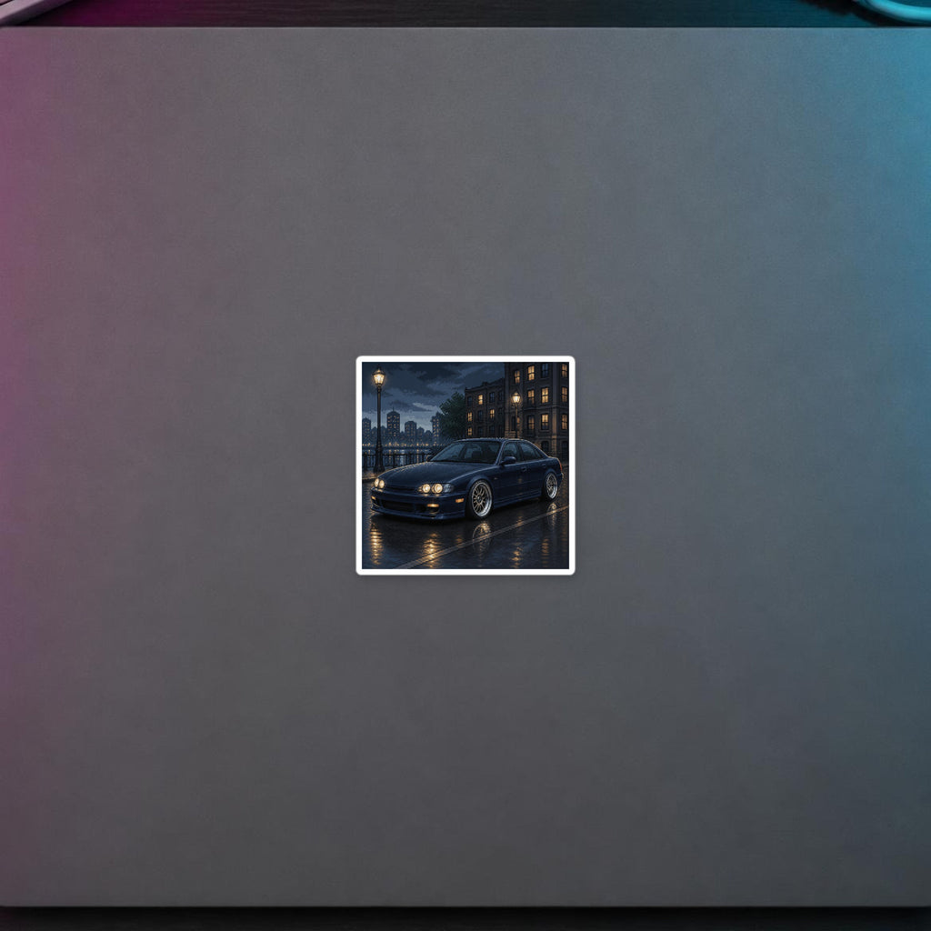 Rainline Sport Pixel Art Sticker — 90s Night Drive — faithful digital lifestyle mockup [Wear8bit enthusiast v2]