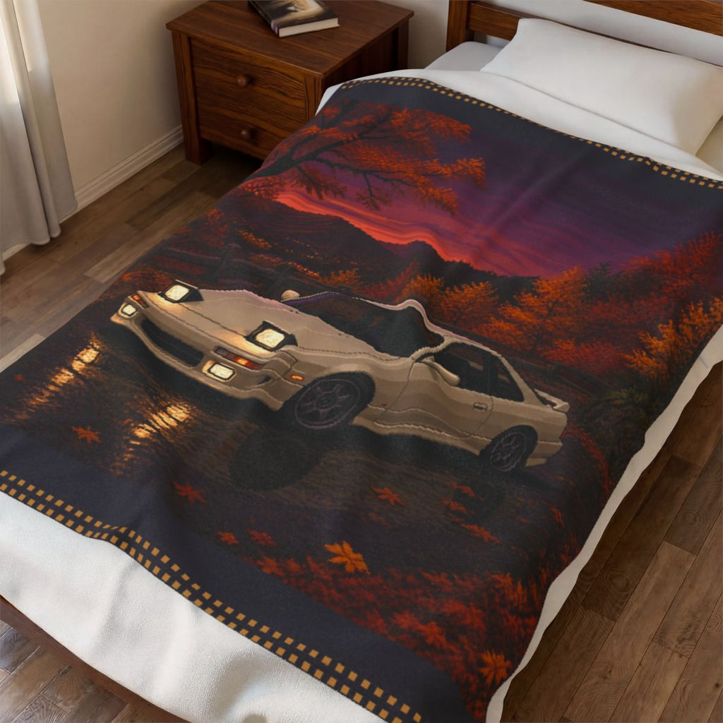 Amber Overdrive Pixel Art Plush Blanket — Fall & Cozy — actual supplier digital bedroom blanket render [Wear8bit fall capsule v1]