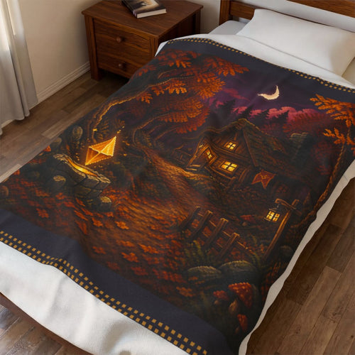 Amber Save Point Pixel Art Plush Blanket — Fall & Cozy — actual supplier digital bedroom blanket render [Wear8bit fall capsule v1]