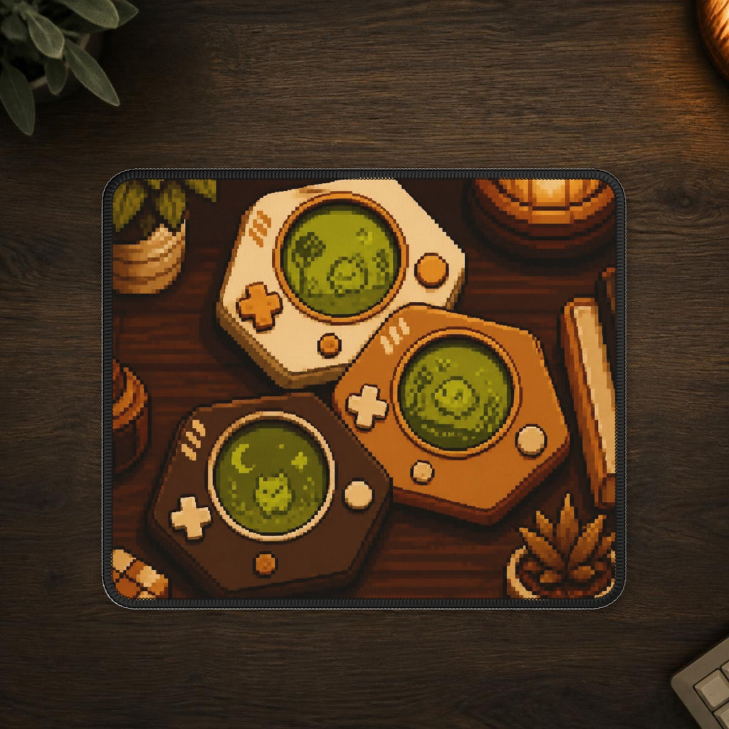 Cartridge Set Mousepad — mousepad in a styled room scene; digital product mockup [Wear8bit lifestyle v1]