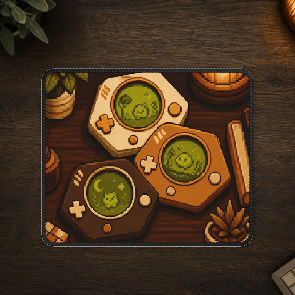 Cartridge Set Mousepad — mousepad in a styled room scene; digital product mockup [Wear8bit lifestyle v1]