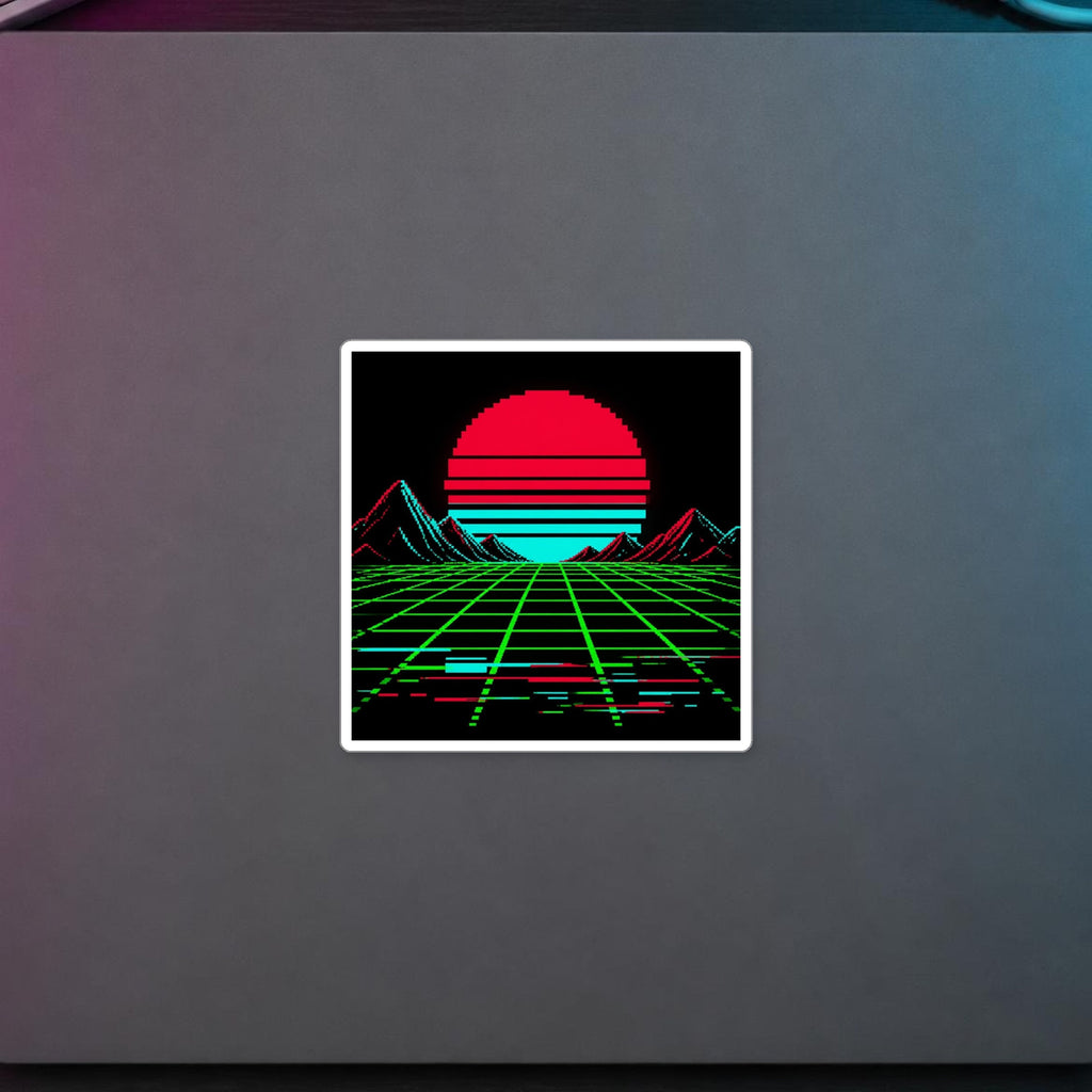 Arcade Cabinet Sticker — sticker in a styled room scene; digital product mockup [Wear8bit lifestyle v1]