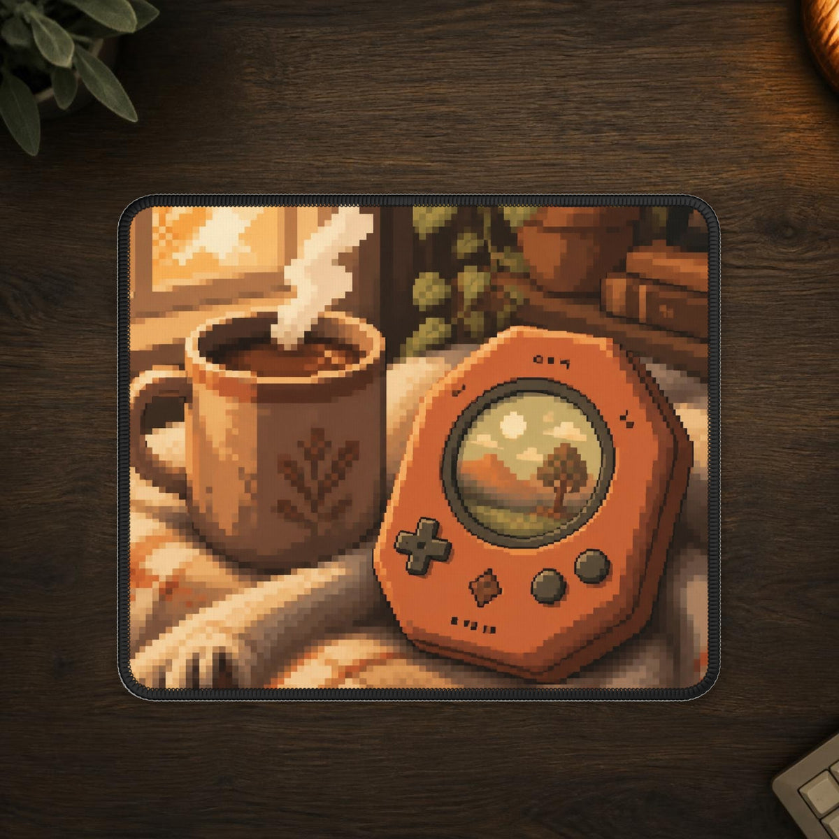 Save Point Mousepad — mousepad in a styled room scene; digital product mockup [Wear8bit lifestyle v1]