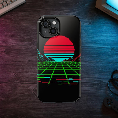 Arcade Cabinet Phone Case — phone case in a styled room scene; digital product mockup [Wear8bit lifestyle v1]