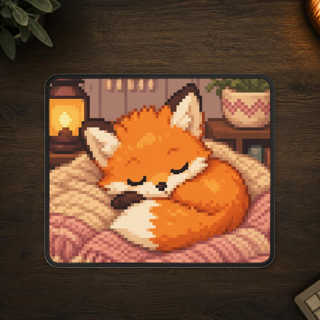 Baby Fox Mousepad — mousepad in a styled room scene; digital product mockup [Wear8bit lifestyle v1]