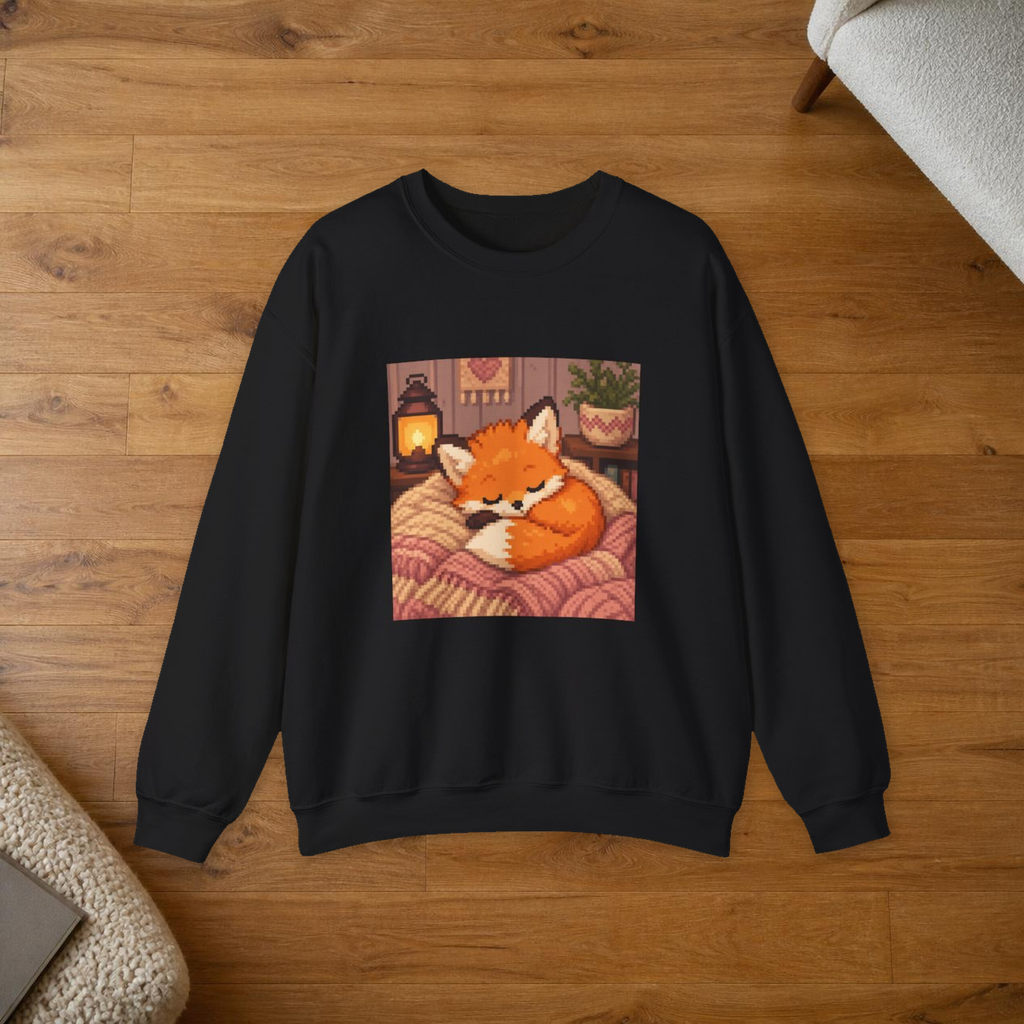 Baby Fox Pixel Art Crewneck Sweatshirt — Winter & Cozy — faithful current supplier Black/M garment; digital lifestyle mockup [sweater print resize v1]