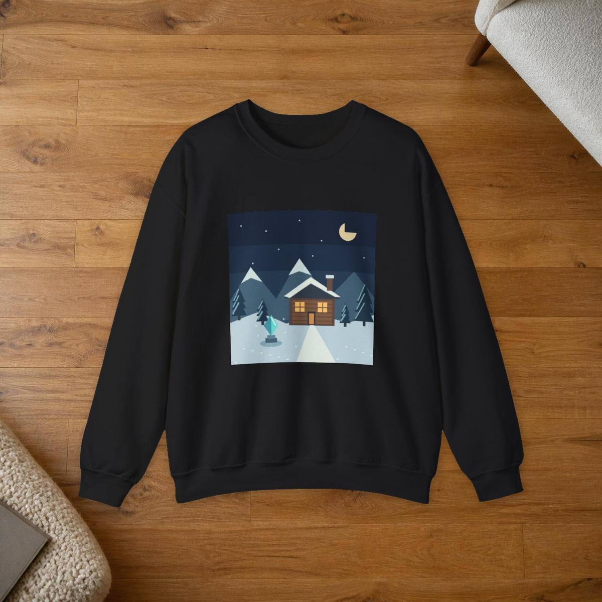 Snow Save Point Pixel Art Crewneck Sweatshirt — Winter & Cozy — faithful current supplier Black/M garment; digital lifestyle mockup [sweater print resize v1]