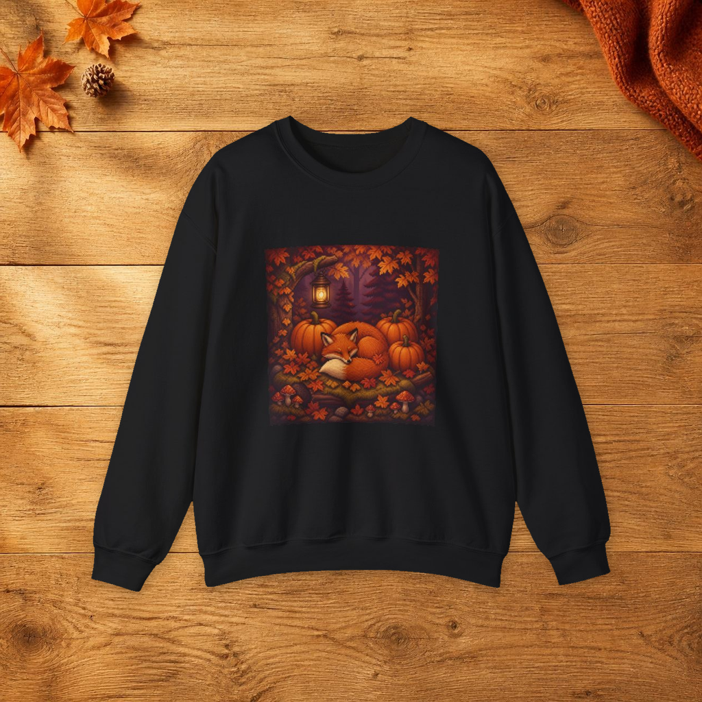 Harvest Fox Pixel Art Crewneck Sweatshirt — Fall & Cozy — faithful current supplier Black/M garment; digital lifestyle mockup [sweater print resize v1]