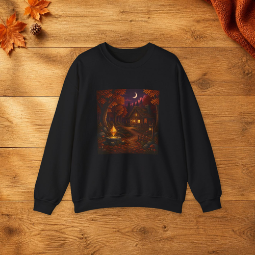 Amber Save Point Pixel Art Crewneck Sweatshirt — Fall & Cozy — faithful current supplier Black/M garment; digital lifestyle mockup [sweater print resize v1]